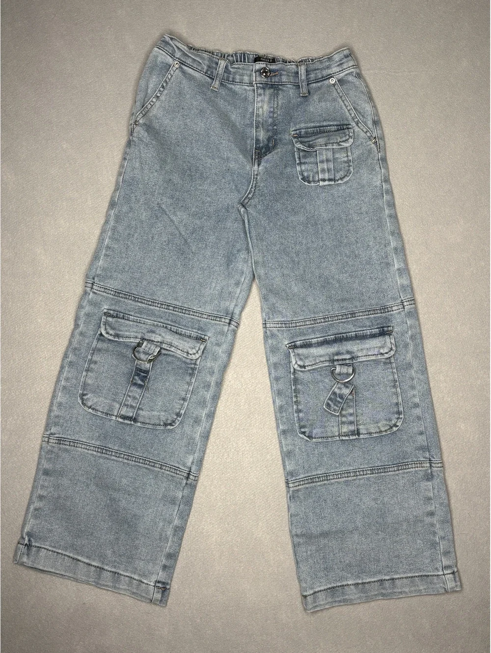 Forever 21 Kids Light Wash Denim Cargo Pants Size 11/12